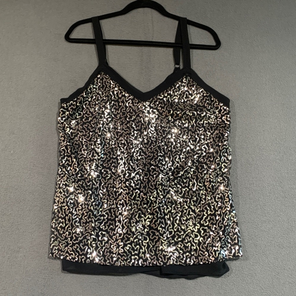 Modern Movement Womens S Black Silver Sequin V-Neck Camisole Cami Tank Top Party